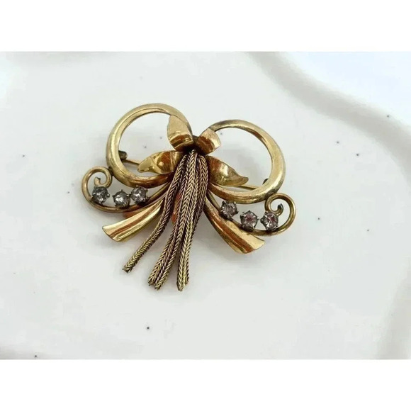 Vintage Ribbon Tassle 12k Gold Filled Retro Brooch Pin - Picture 3 of 6